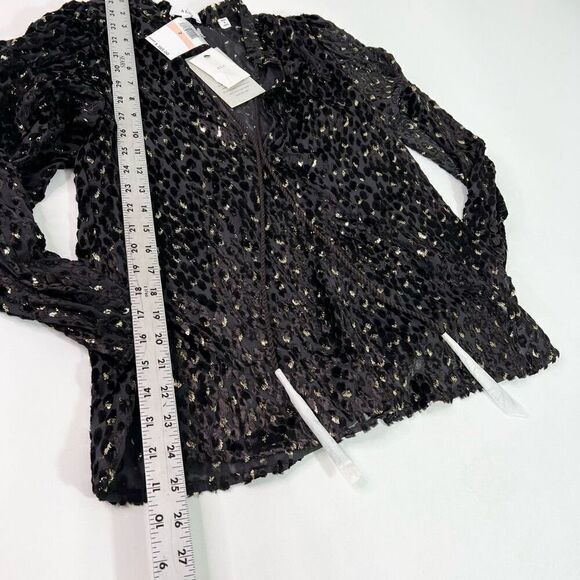 ALC Ophelia Blouse Womens 2 Brown Long Sleeve Tie Neck Velvet Metallic New - Picture 5 of 12